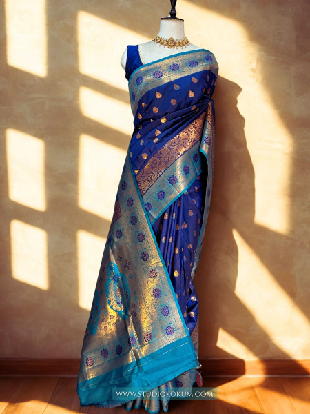 Shubha : Teal Blue Kanjivaram Silk Saree