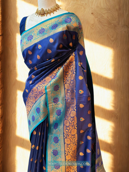 Shubha : Teal Blue Kanjivaram Silk Saree