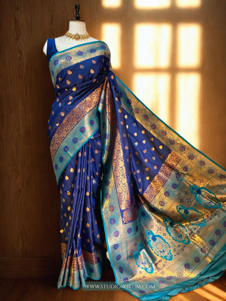Shubha : Teal Blue Kanjivaram Silk Saree