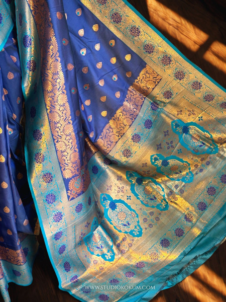 Shubha : Teal Blue Kanjivaram Silk Saree