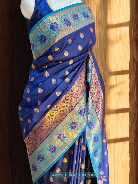 Shubha : Teal Blue Kanjivaram Silk Saree