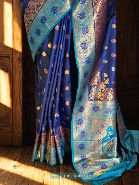 Shubha : Teal Blue Kanjivaram Silk Saree