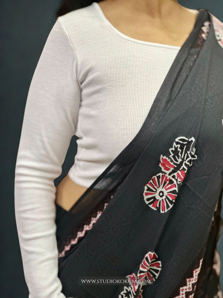 Full Sleeves Stretchable Back Strings Blouse in White Colour