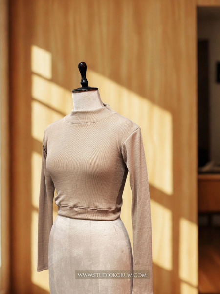 Full Sleeves Stretchable Blouse in Beige Colour