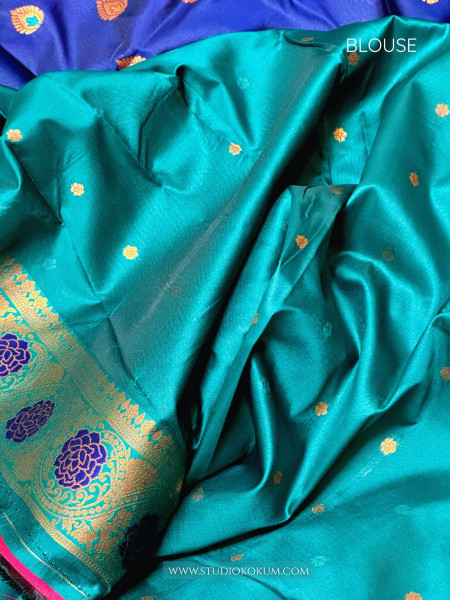Shubha : Teal Blue Kanjivaram Silk Saree