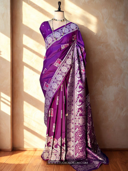 Anvi :  Purple Handwoven Pure Bishnupuri Silk Saree