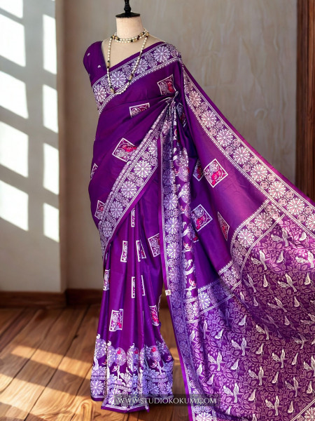 Image of Anvi :  Purple Handwoven Pure Bishnupuri Silk Saree