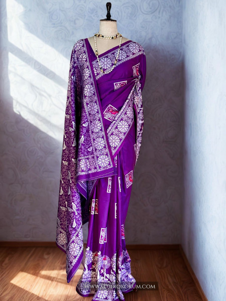 Anvi :  Purple Handwoven Pure Bishnupuri Silk Saree