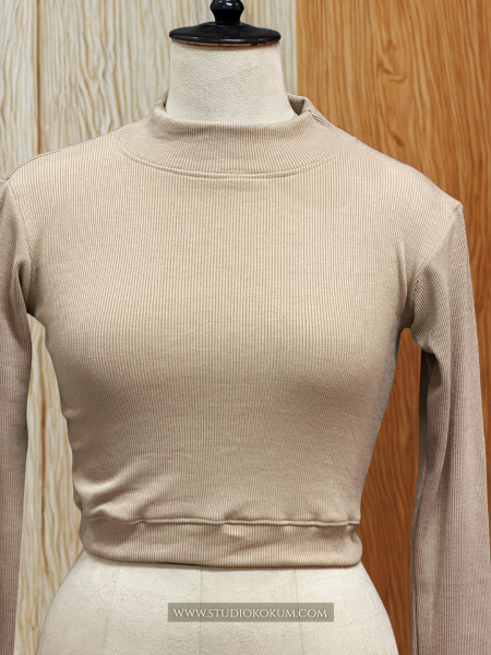 Full Sleeves Stretchable Blouse in Beige Colour