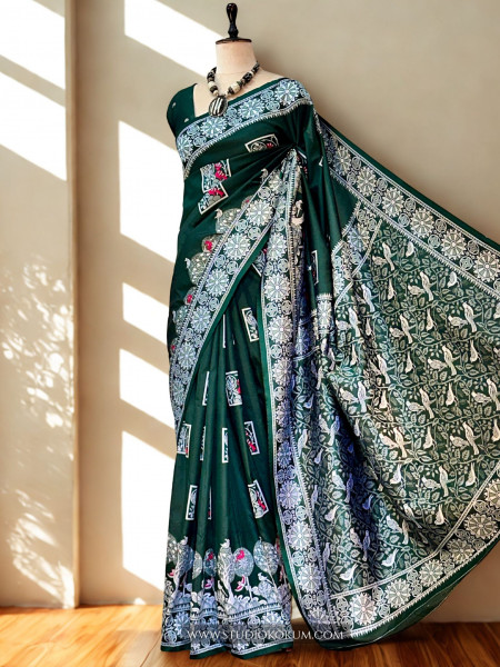 Image of Isha - Green  Handwoven Pure Bishnupuri Silk Saree