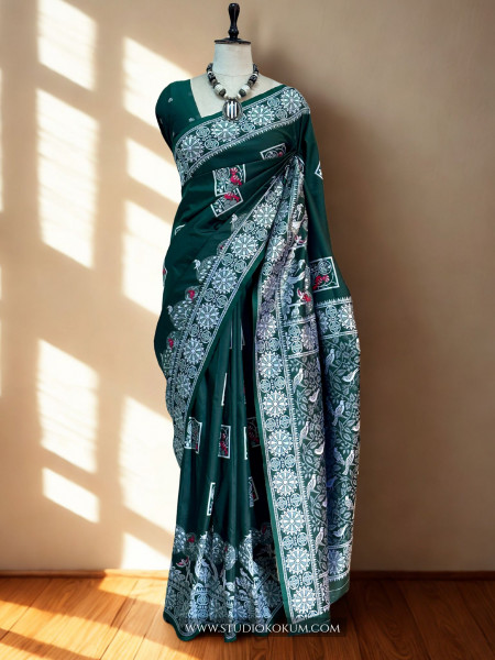 Isha - Green  Handwoven Pure Bishnupuri Silk Saree