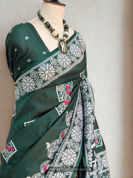 Isha - Green  Handwoven Pure Bishnupuri Silk Saree