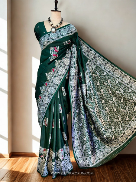 Isha - Green  Handwoven Pure Bishnupuri Silk Saree