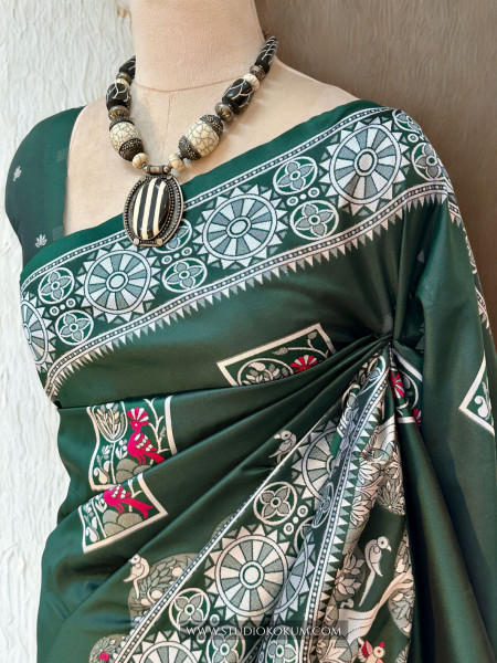 Isha - Green  Handwoven Pure Bishnupuri Silk Saree