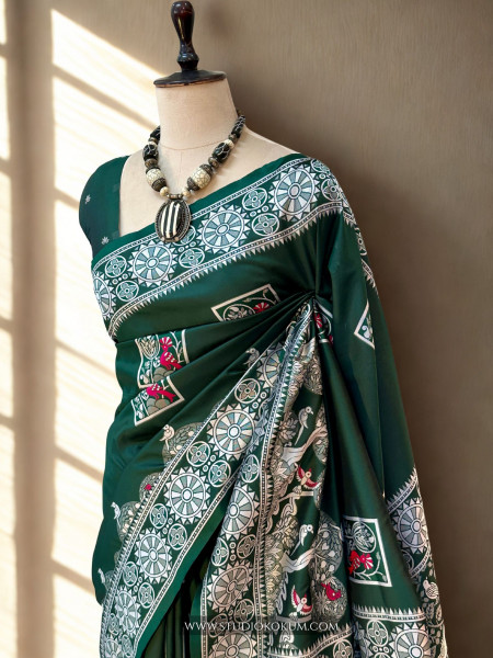 Isha - Green  Handwoven Pure Bishnupuri Silk Saree