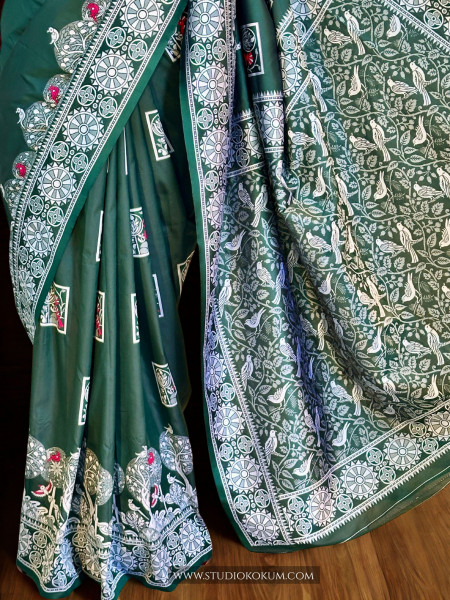 Isha - Green  Handwoven Pure Bishnupuri Silk Saree