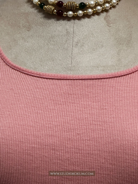 Full Sleeves Stretchable Back Strings Blouse in Peach Pink Colour