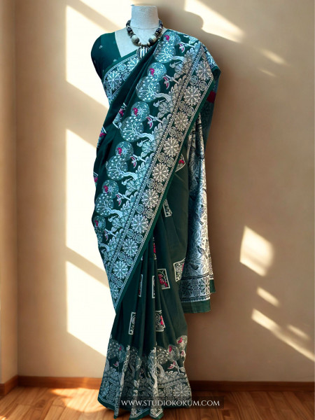 Isha - Green  Handwoven Pure Bishnupuri Silk Saree