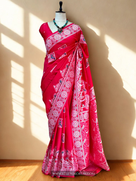 Evani - Pink Handwoven Pure Bishnupuri Silk Saree