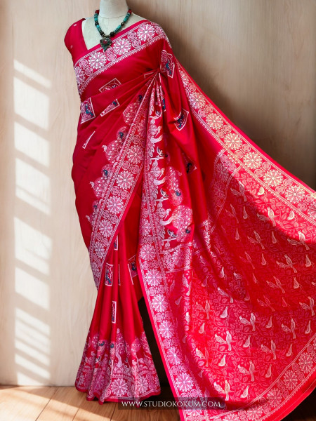 Image of Evani - Pink Handwoven Pure Bishnupuri Silk Saree