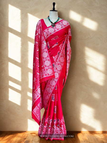 Evani - Pink Handwoven Pure Bishnupuri Silk Saree