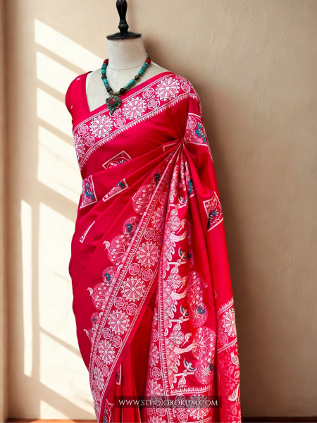 Evani - Pink Handwoven Pure Bishnupuri Silk Saree