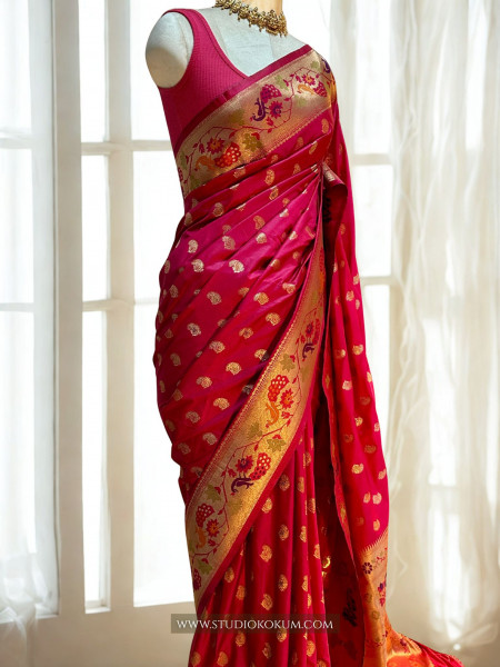 Zoha: Magenta Pink Paithani Silk Saree