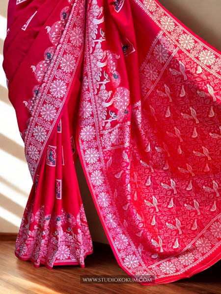 Evani - Pink Handwoven Pure Bishnupuri Silk Saree