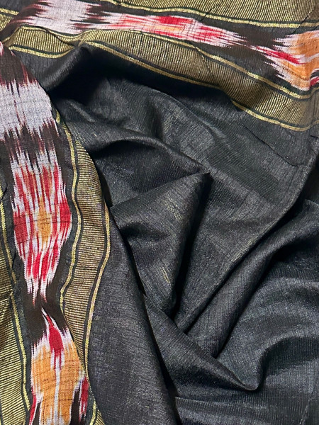 Jhanvi -  Green Color Raw Silk Saree with Sambalpuri Border and Pallu