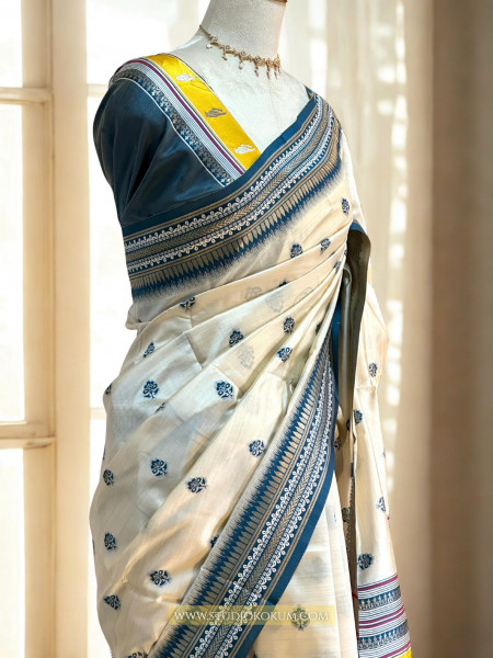 Advika : Beige & Blue Colour Assam Silk Saree