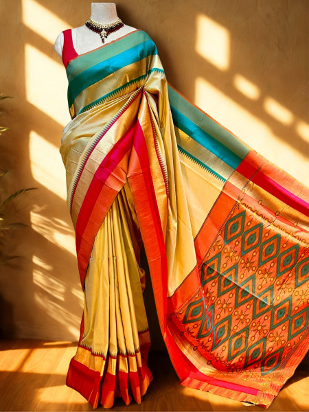 Sejal: Beige Pochampally Ikkat Silk Saree