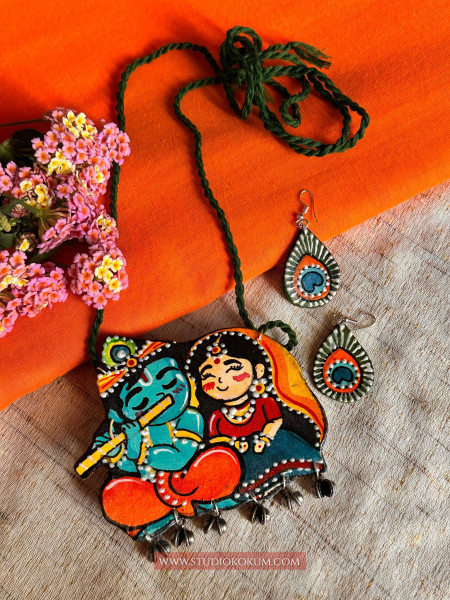 Image of Brinda - Traditional Multi Color Handmade &amp; Hand Painted Neckpiece Set for Girls &amp; Women