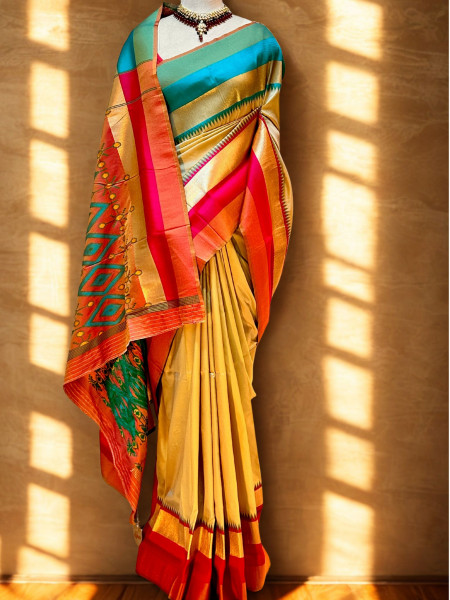 Sejal: Beige Pochampally Ikkat Silk Saree