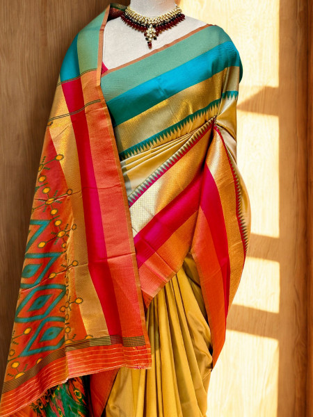 Sejal: Beige Pochampally Ikkat Silk Saree