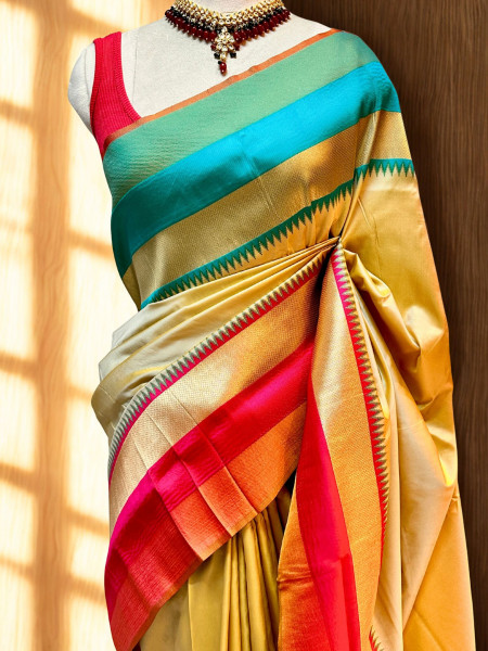 Sejal: Beige Pochampally Ikkat Silk Saree