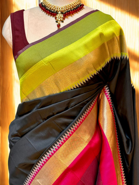 Madhuri: Black Pochampally Ikkat Silk Saree
