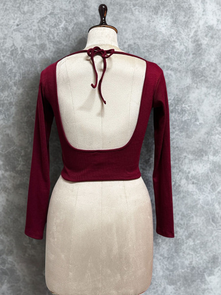 Image of Full Sleeves Stretchable Back Strings Blouse in Maroon Colour