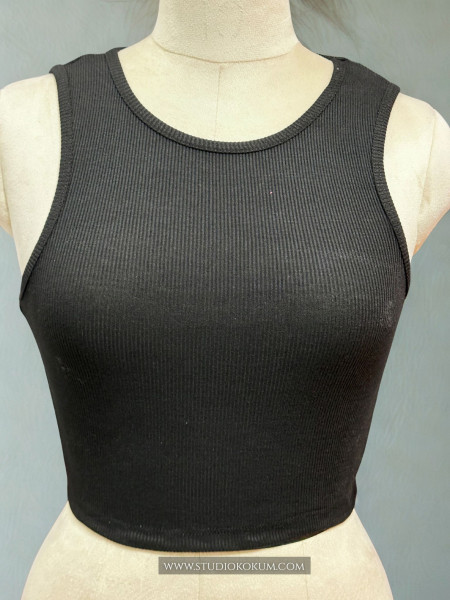 Sleeveless Hosiery Blouse in Black Colour Round Neck