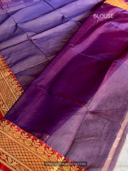Hansika: Handloom Maslin Cotton  Banarasi Saree in Purple