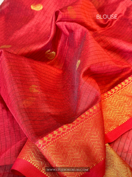 Qirat - Pure Cotton Saree in Black with Exclusive Red Zari Border & Pallu