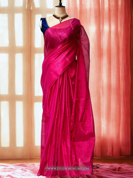 Diya: Magenta Pink Mul Tissue Saree