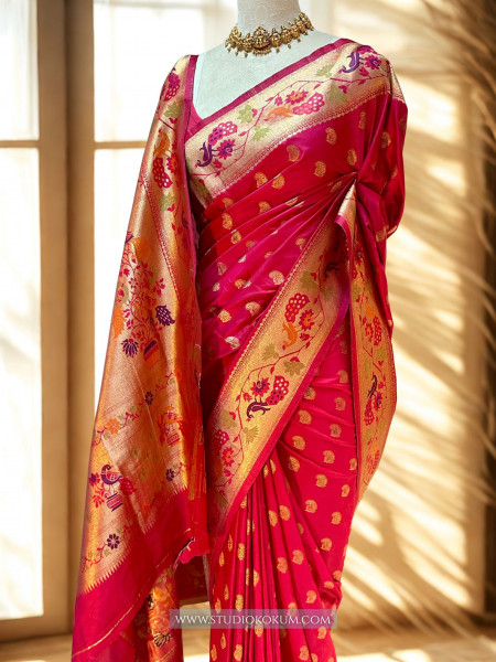 Zoha: Magenta Pink Paithani Silk Saree