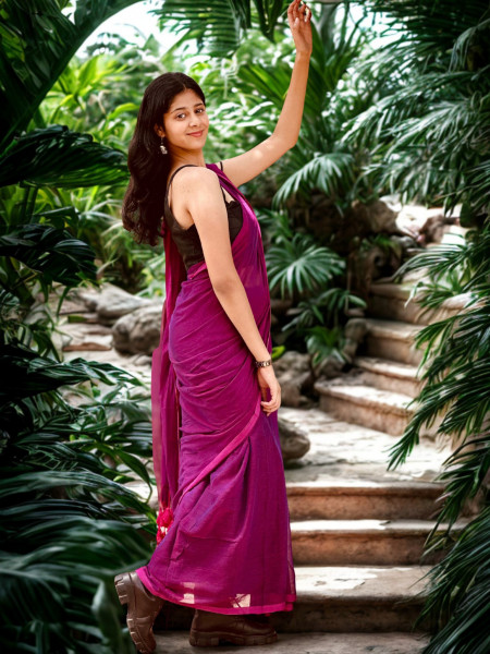 Kaveri : Hot Pink Soft Mul Cotton Saree