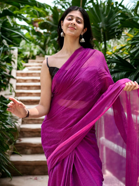 Kaveri : Hot Pink Soft Mul Cotton Saree