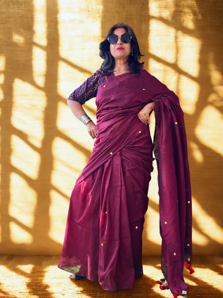 kala Khatta - Big Sitara Work Plain Maroon Saree
