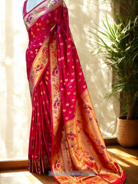 Zoha: Magenta Pink Paithani Silk Saree