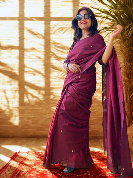 kala Khatta - Big Sitara Work Plain Maroon Saree
