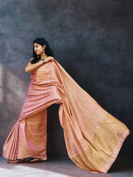 Kavya: Pink Tissue Linen Saree with Blouse Piece
