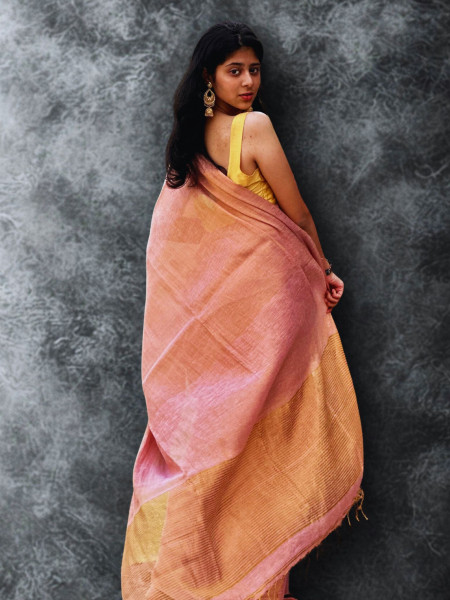 Kavya: Pink Tissue Linen Saree with Blouse Piece