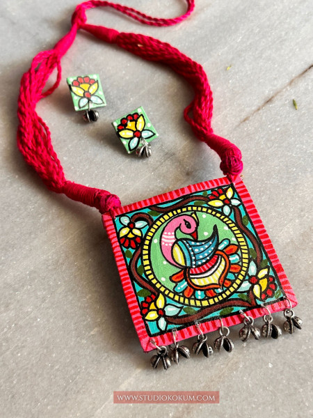O Hansini - Traditional Multi Color Handmade & Hand Painted Neckpiece Set for Girls & Women